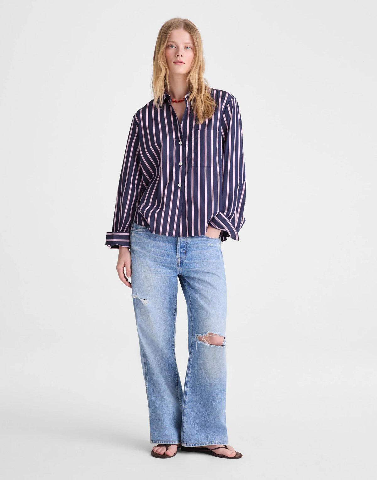 Madewell The Signature Y-Neck Shirt in Poplin Classic Indigo
