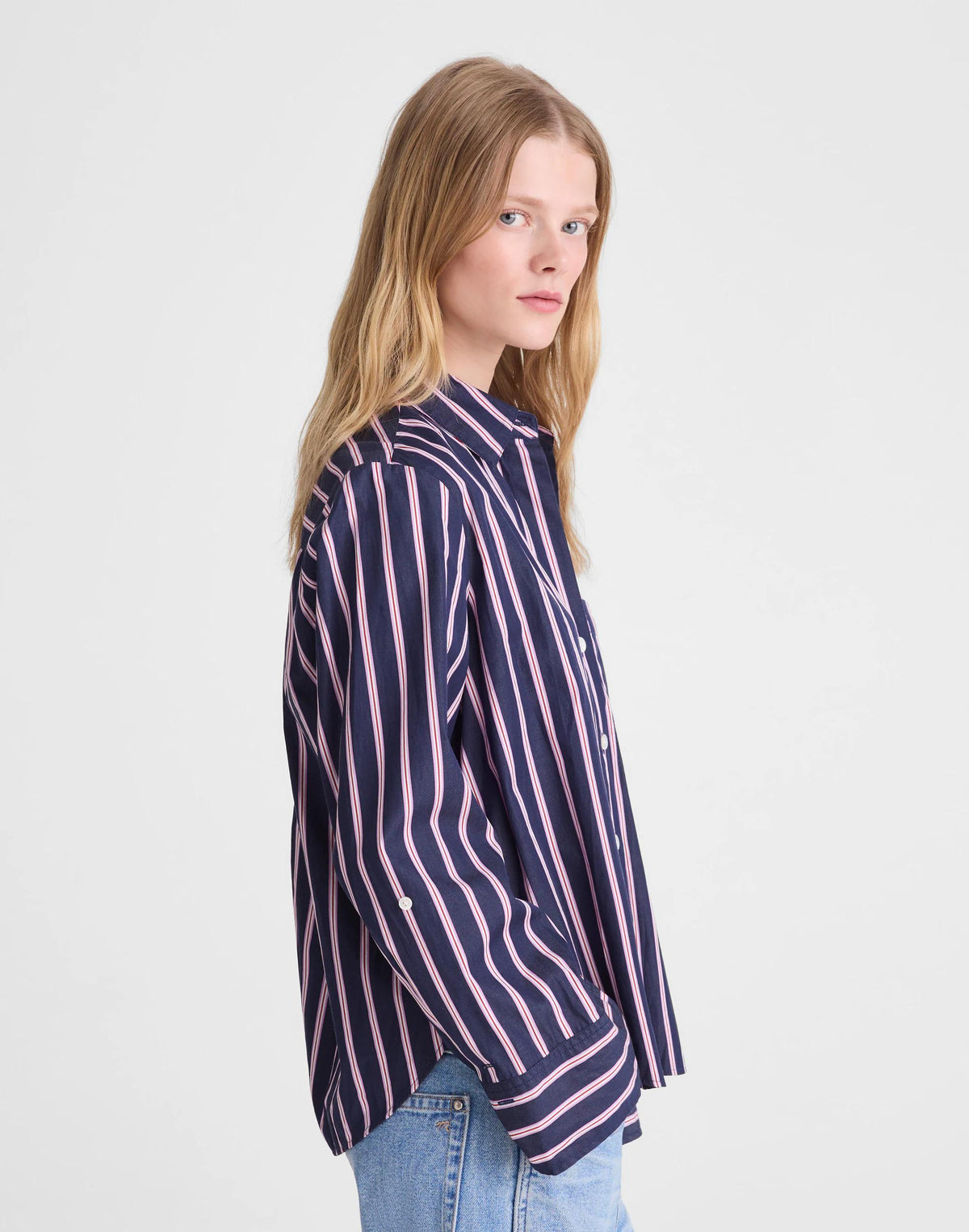Madewell The Signature Y-Neck Shirt in Poplin Classic Indigo