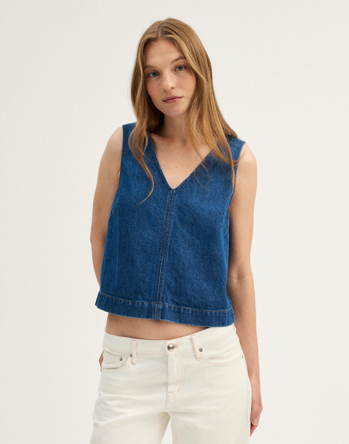 Madewell Denim V-Neck Shell Top Marina Blue