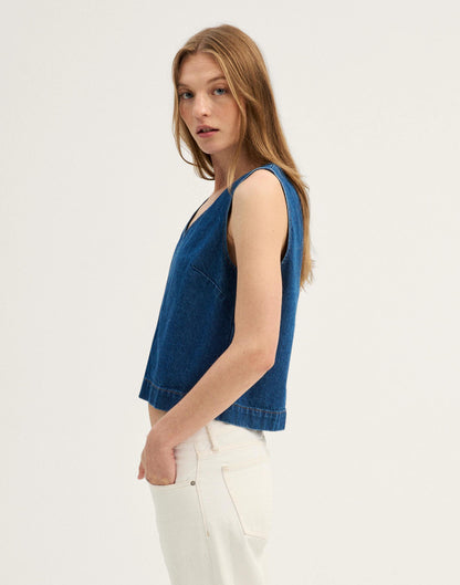 Madewell Denim V-Neck Shell Top Marina Blue