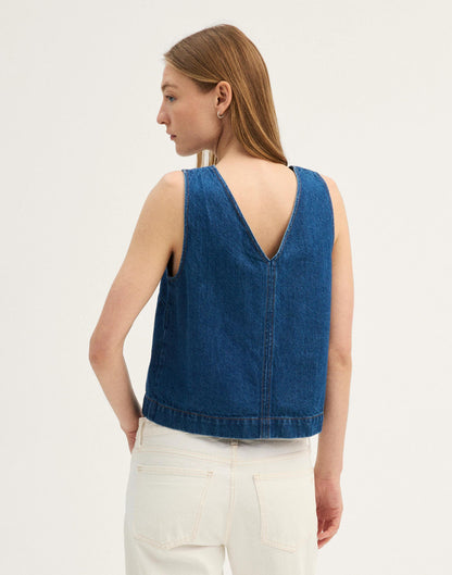 Madewell Denim V-Neck Shell Top Marina Blue