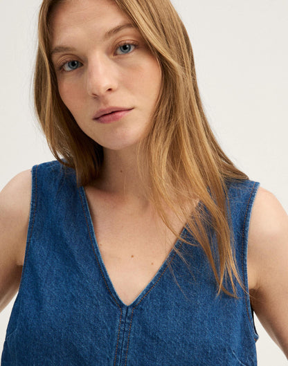 Madewell Denim V-Neck Shell Top Marina Blue