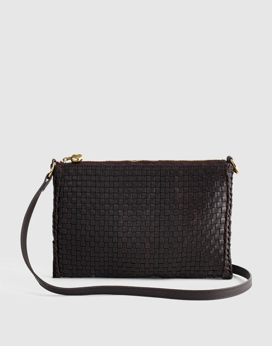 Madewell The Signature Woven Crossbody Pouch Dark Carob