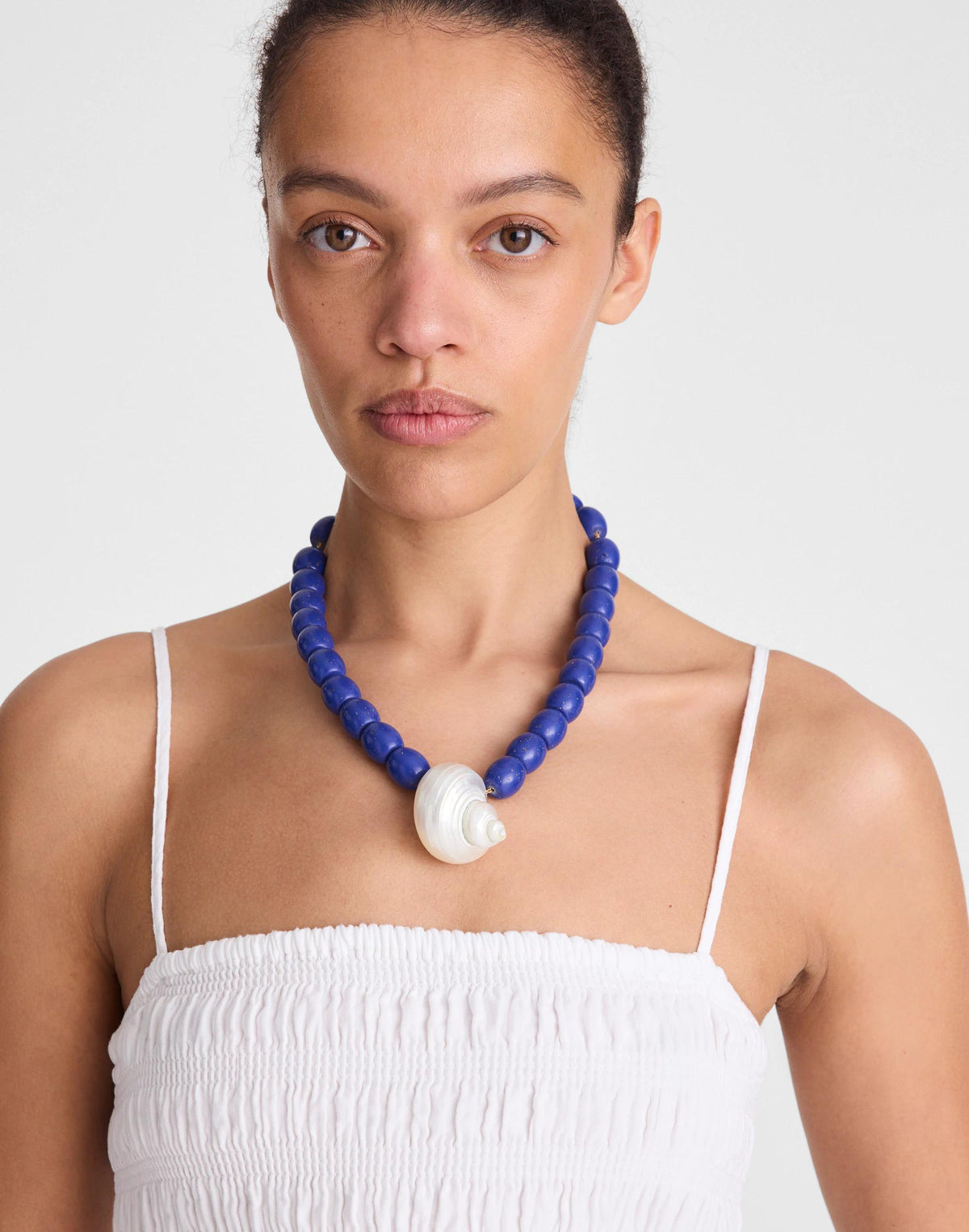 Madewell Shell Oversized Beaded Choker Necklace Lapis