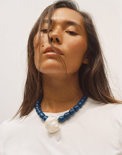 Madewell Shell Oversized Beaded Choker Necklace Lapis