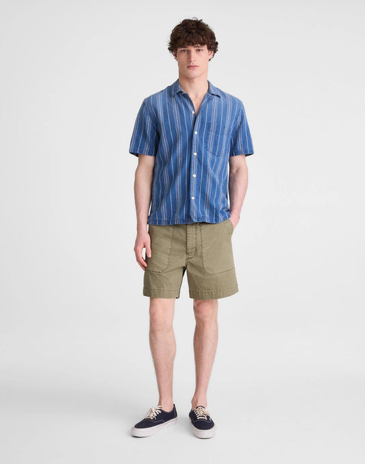Madewell The Short-Sleeve Camp Shirt in Indigo Linen-Cotton Blend Neal Stripe