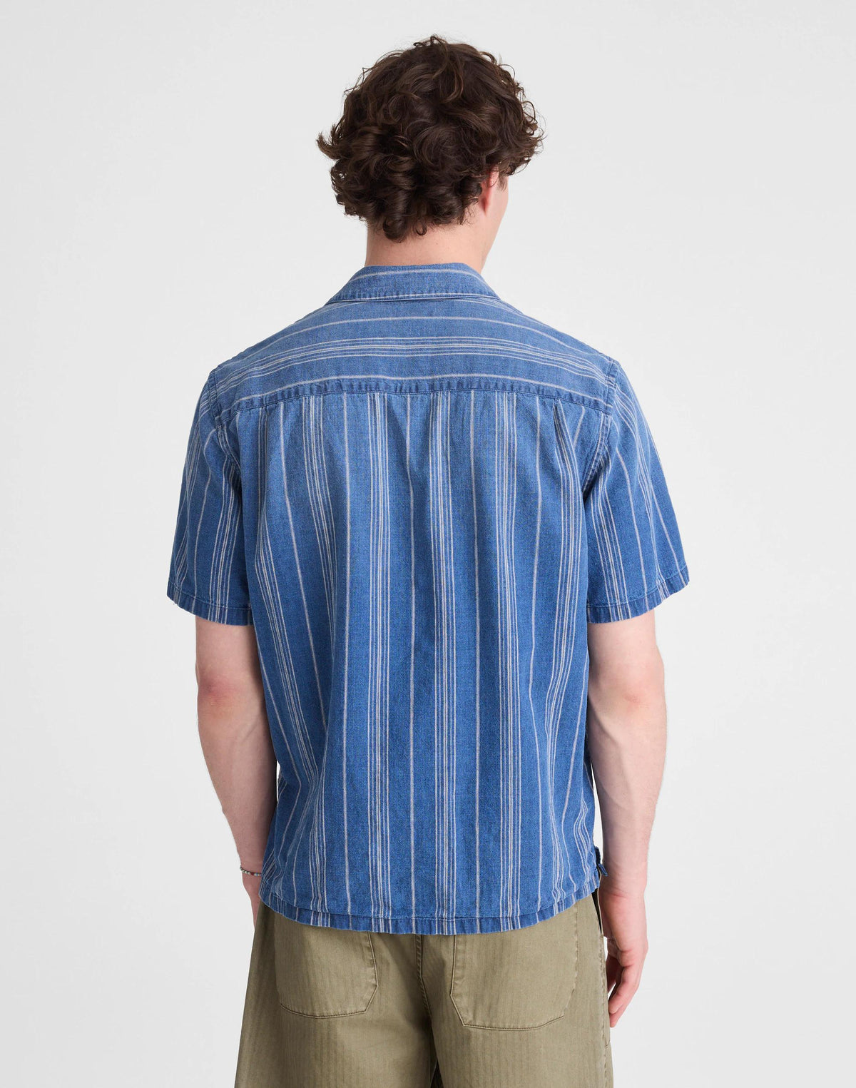 Madewell The Short-Sleeve Camp Shirt in Indigo Linen-Cotton Blend Neal Stripe