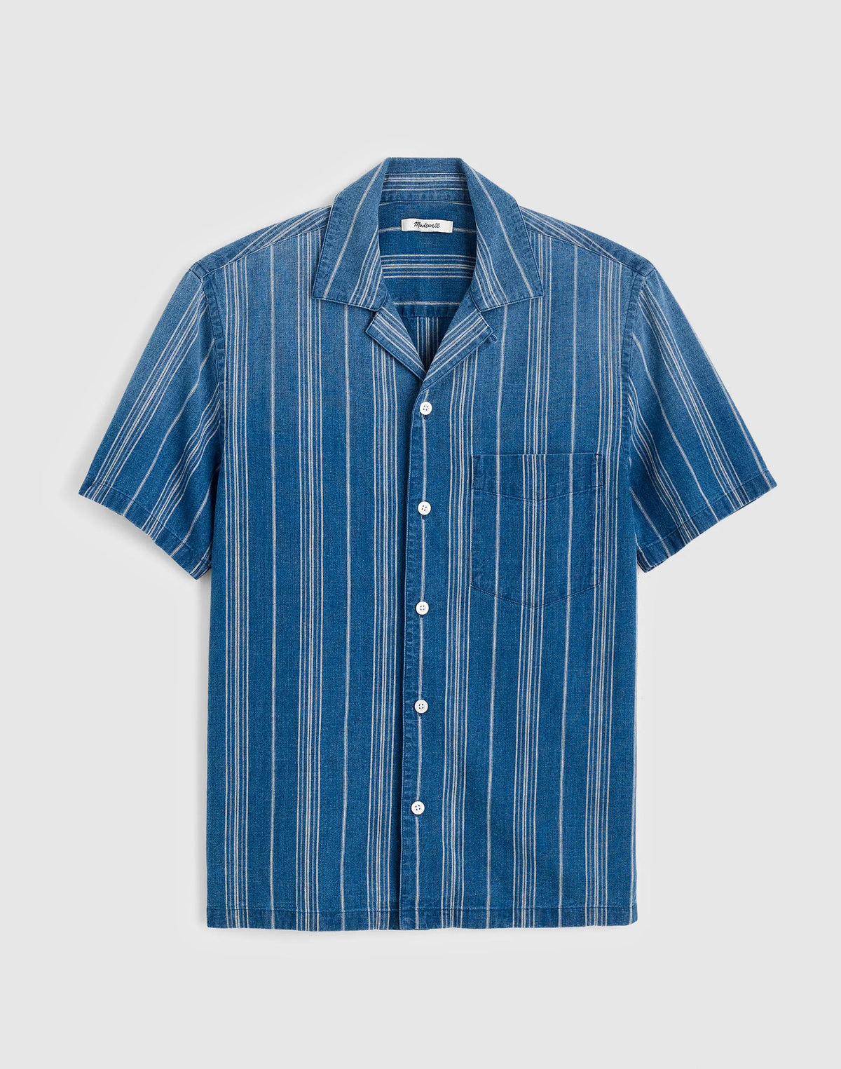 Madewell The Short-Sleeve Camp Shirt in Indigo Linen-Cotton Blend Neal Stripe