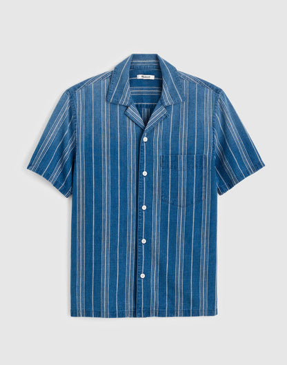Madewell The Short-Sleeve Camp Shirt in Indigo Linen-Cotton Blend Neal Stripe
