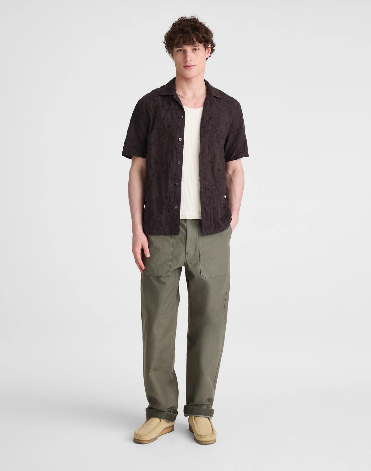 Madewell The Short-Sleeve Camp Shirt in Cotton Cool Obsidian