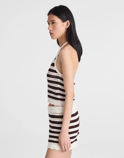 Madewell Madewell x Shopbop Pointelle-Knit Halter Top Brown And Ivory Stripe