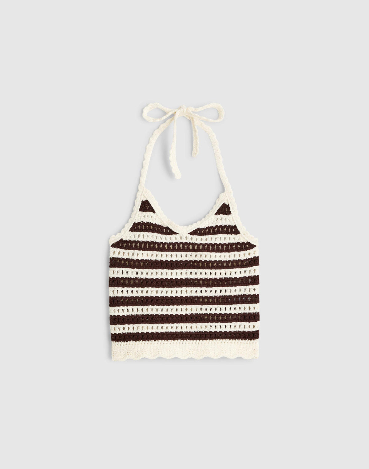 Madewell Madewell x Shopbop Pointelle-Knit Halter Top Brown And Ivory Stripe