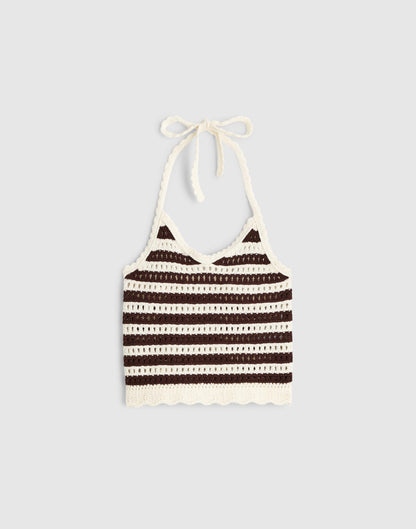 Madewell Madewell x Shopbop Pointelle-Knit Halter Top Brown And Ivory Stripe