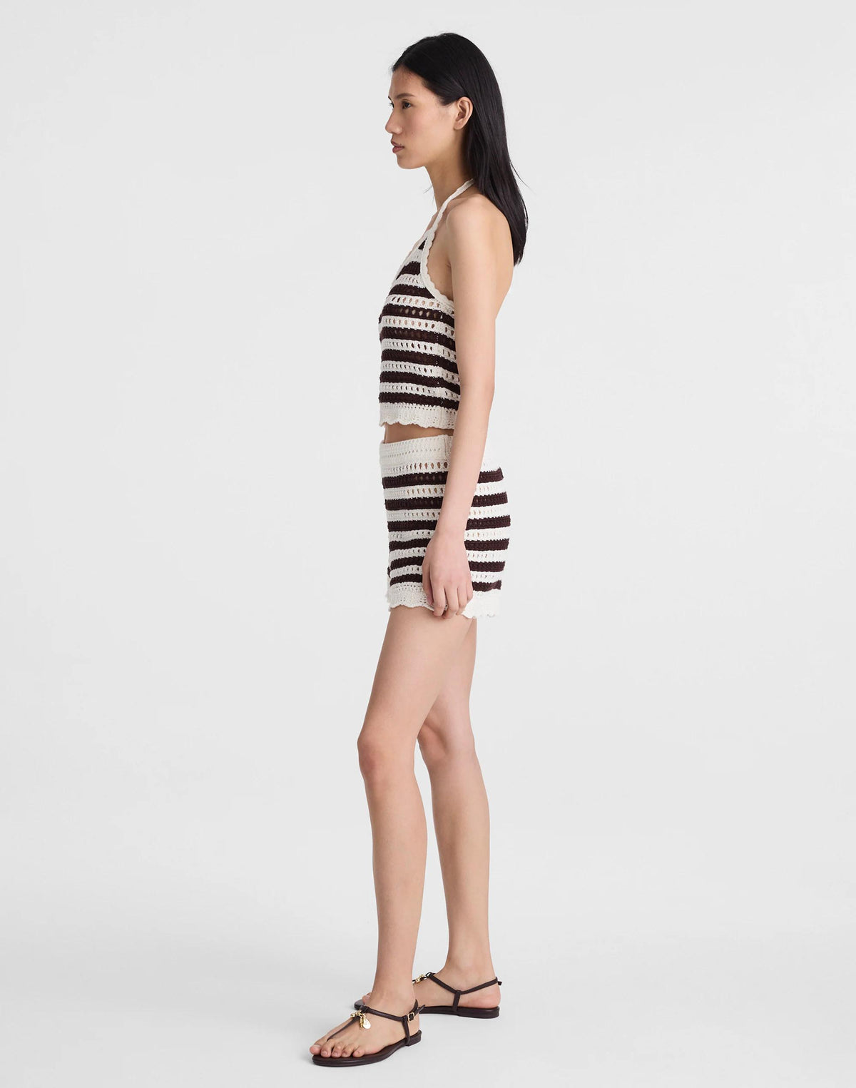 Madewell Madewell x Shopbop Pointelle-Knit Shorts Brown And Ivory Stripe