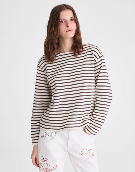 Madewell Striped Boatneck Long-Sleeve Tee Choc Plum