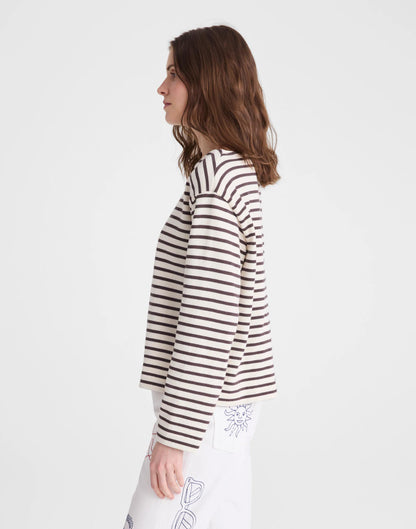 Madewell Striped Boatneck Long-Sleeve Tee Choc Plum
