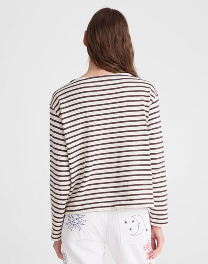 Madewell Striped Boatneck Long-Sleeve Tee Choc Plum