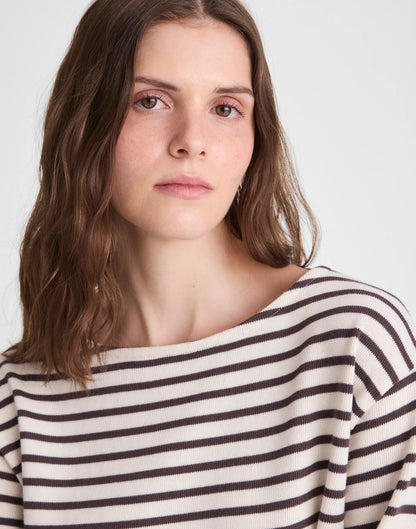 Madewell Striped Boatneck Long-Sleeve Tee Choc Plum