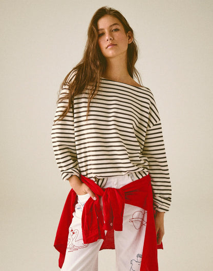Madewell Striped Boatneck Long-Sleeve Tee Choc Plum