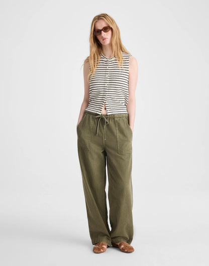 Madewell Textured-Knit  Button-Front Shell Top Ivory And Black Tuck Stitch
