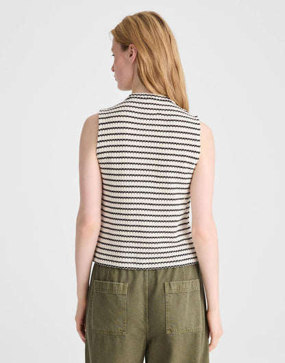 Madewell Textured-Knit  Button-Front Shell Top Ivory And Black Tuck Stitch