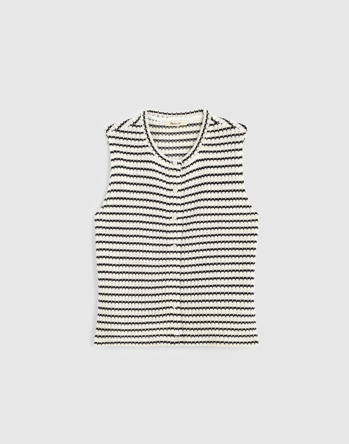 Madewell Textured-Knit  Button-Front Shell Top Ivory And Black Tuck Stitch