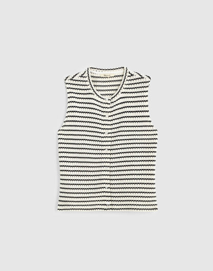 Madewell Textured-Knit  Button-Front Shell Top Ivory And Black Tuck Stitch