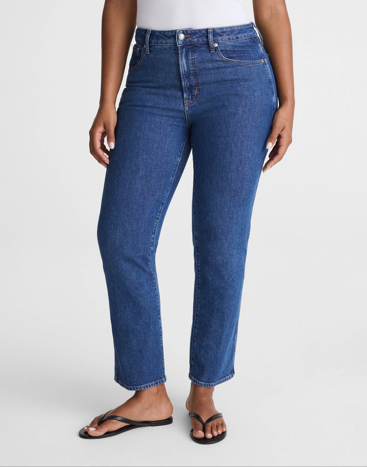 Madewell The Curvy Longline Straight Crop Jean in Marina Blue Wash Marina Blue