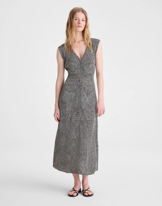 Madewell Ruched Flutter-Sleeve Midi Dress Jet Black