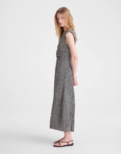 Madewell Ruched Flutter-Sleeve Midi Dress Jet Black