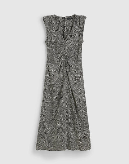 Madewell Ruched Flutter-Sleeve Midi Dress Jet Black