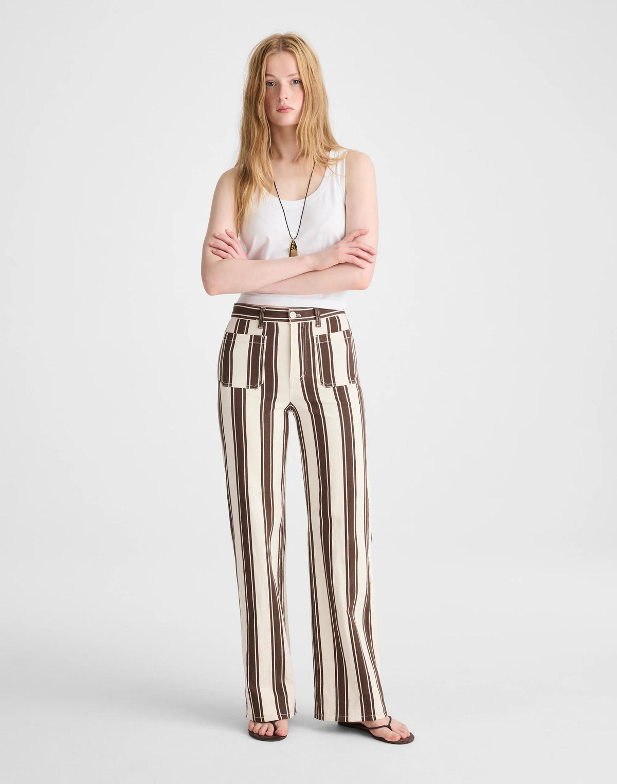 Madewell The Emmy Wide-Leg Pant Dark Brown Stripe