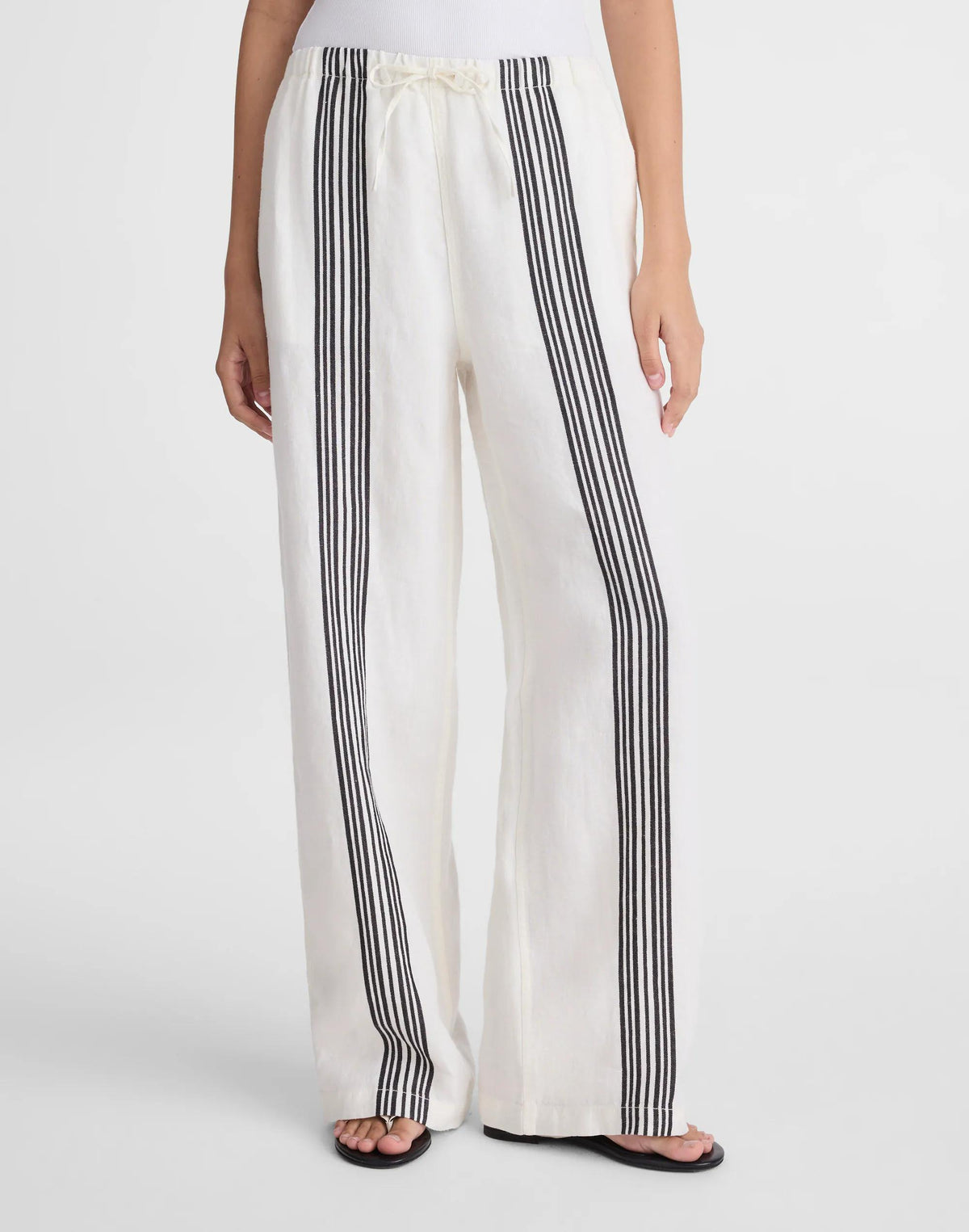 Madewell Pull-On Pants in Linen Blend Bold Placement Stripe Black