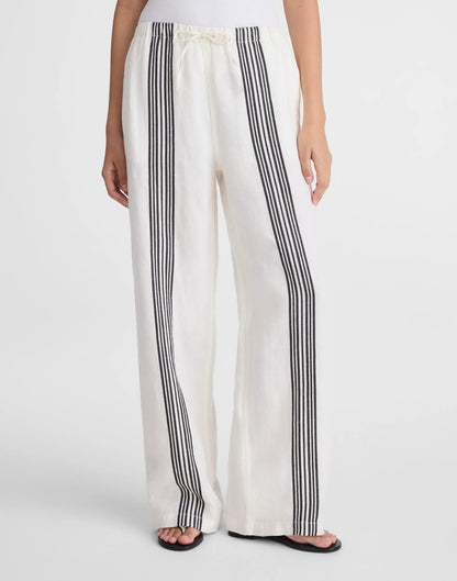 Madewell Pull-On Pants in Linen Blend Bold Placement Stripe Black