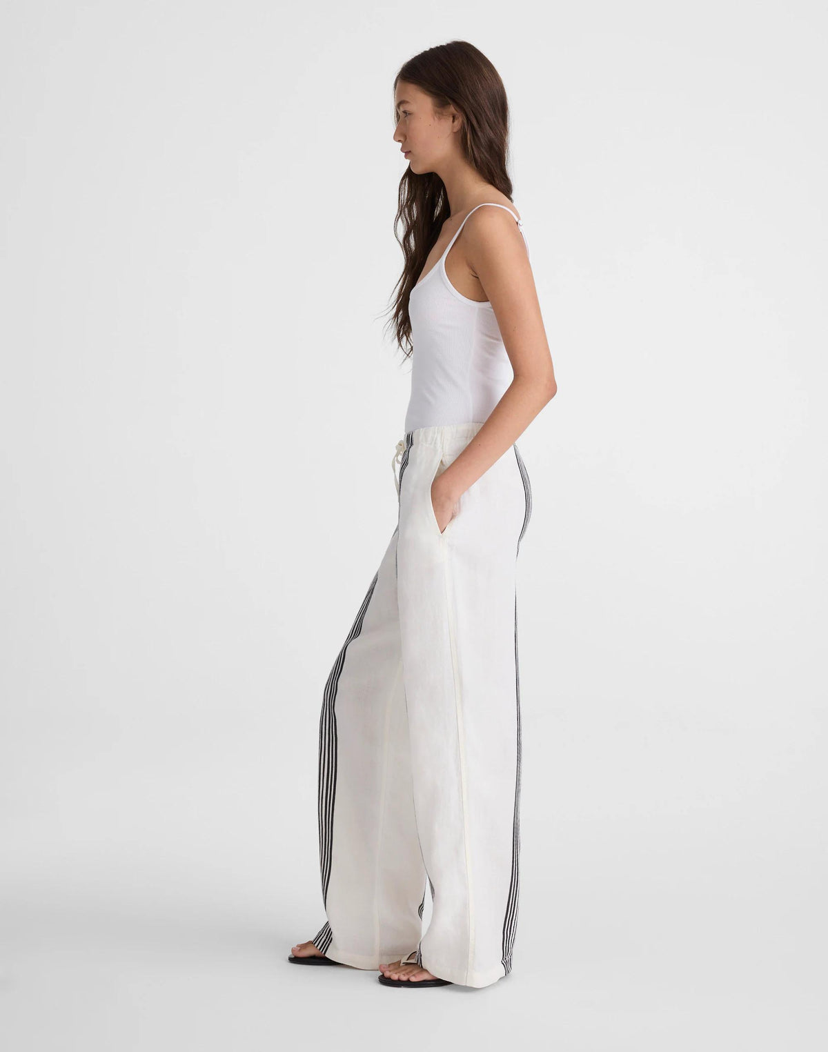 Madewell Pull-On Pants in Linen Blend Bold Placement Stripe Black