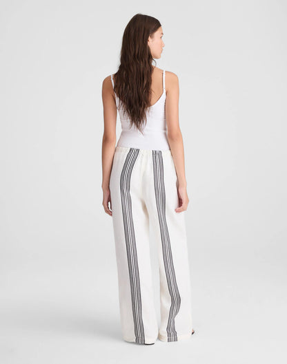 Madewell Pull-On Pants in Linen Blend Bold Placement Stripe Black