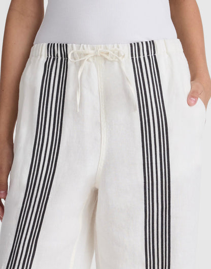 Madewell Pull-On Pants in Linen Blend Bold Placement Stripe Black