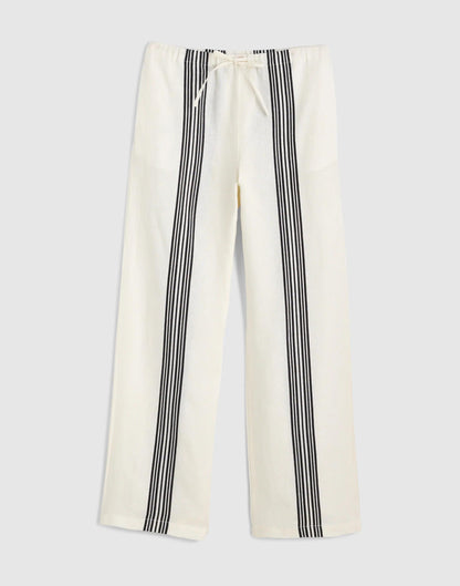 Madewell Pull-On Pants in Linen Blend Bold Placement Stripe Black