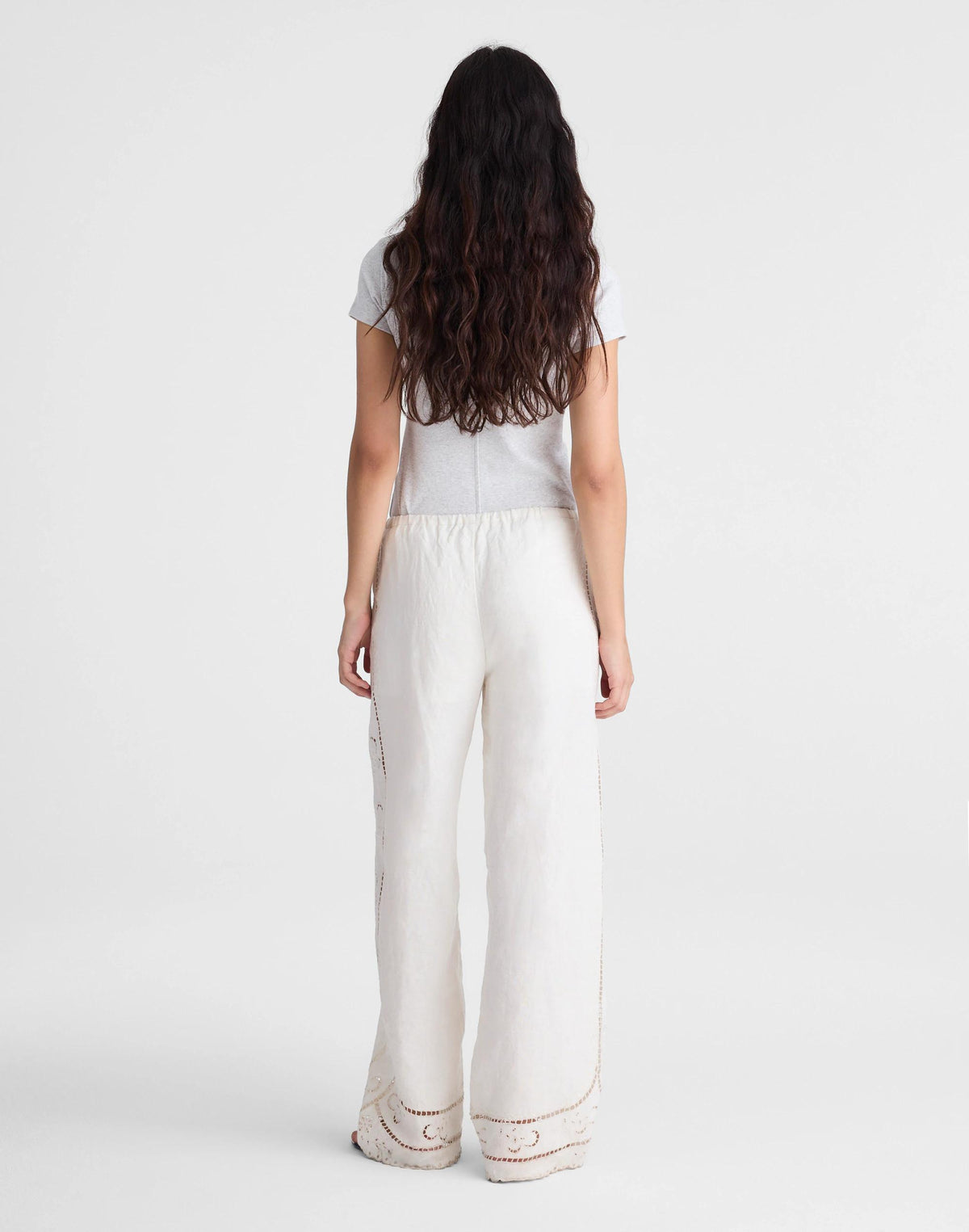 Madewell Eyelet Drawstring Pants in 100% Linen Ivory Linen