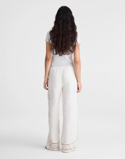 Madewell Eyelet Drawstring Pants in 100% Linen Ivory Linen
