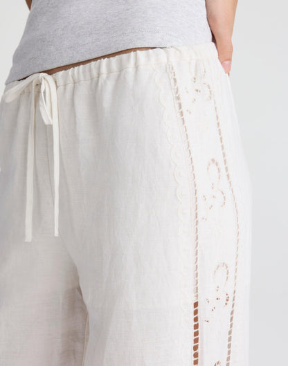 Madewell Eyelet Drawstring Pants in 100% Linen Ivory Linen
