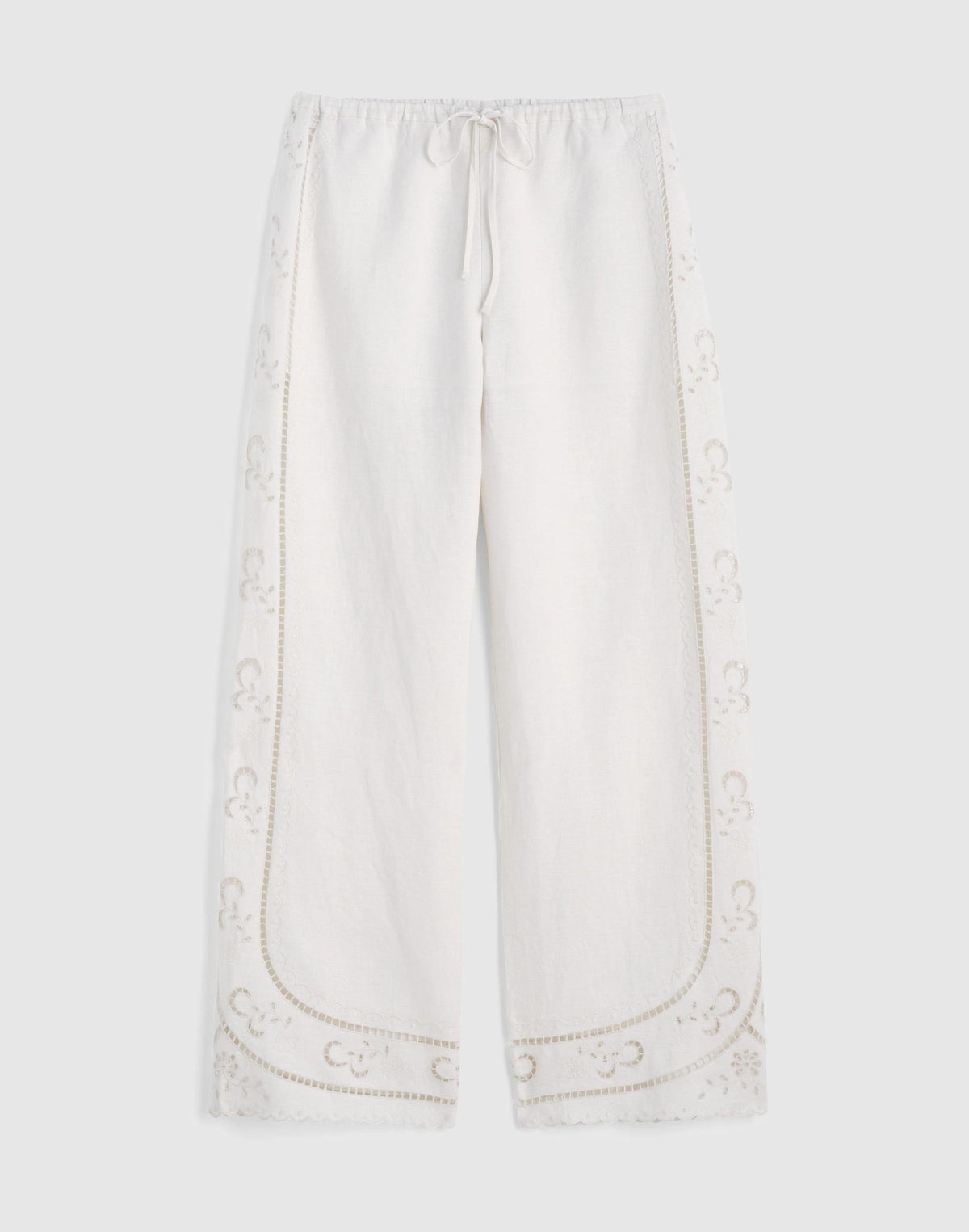 Madewell Eyelet Drawstring Pants in 100% Linen Ivory Linen
