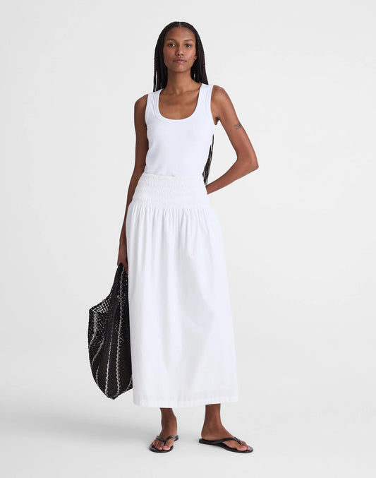 Madewell Smocked-Waist Midi Skirt in Poplin White
