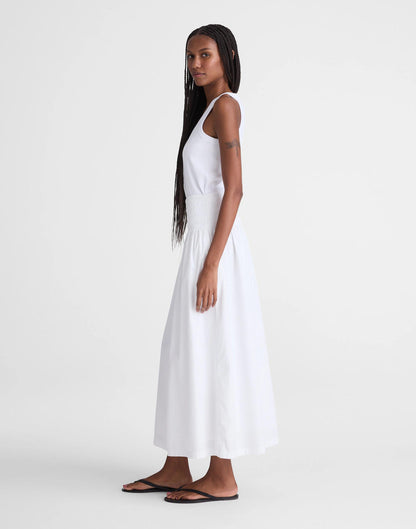 Madewell Smocked-Waist Midi Skirt in Poplin White