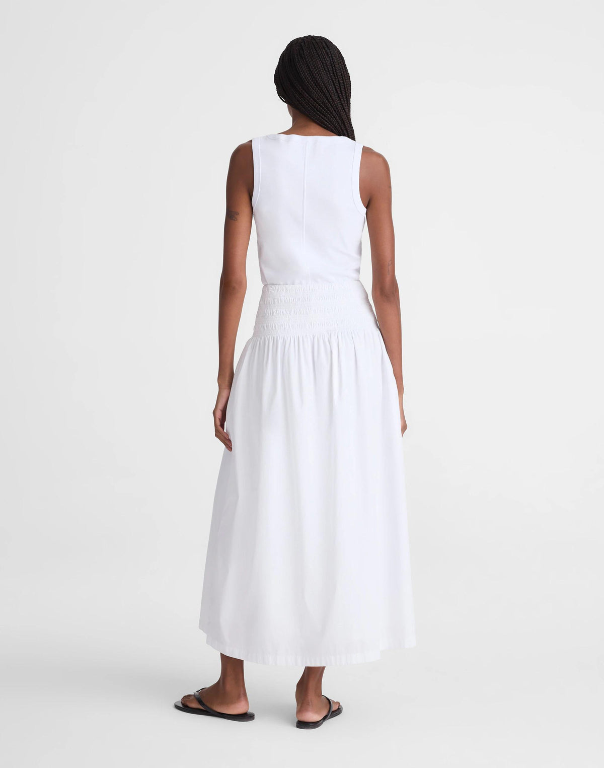 Madewell Smocked-Waist Midi Skirt in Poplin White