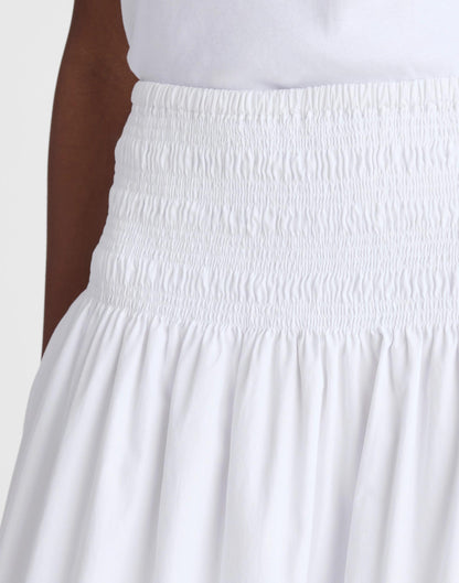 Madewell Smocked-Waist Midi Skirt in Poplin White