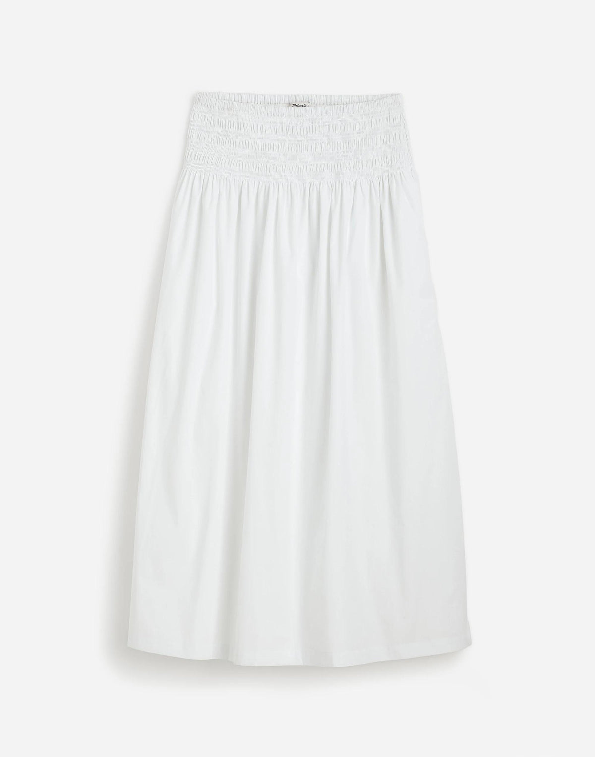 Madewell Smocked-Waist Midi Skirt in Poplin White