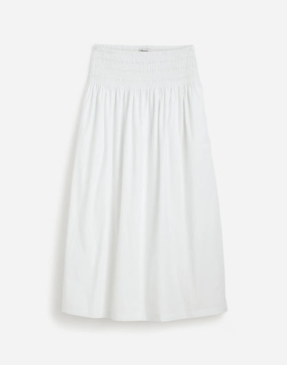 Madewell Smocked-Waist Midi Skirt in Poplin White