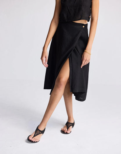 Madewell Reistor® Overlap Midi Skirt in 100% Black Hemp Black