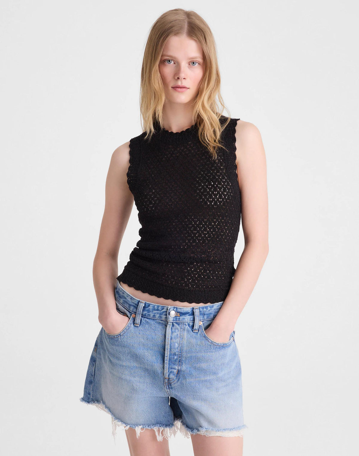 Madewell Pointelle Sleeveless Top Black
